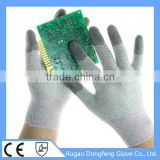 Factory Price ESD PVC Dotted PU Fingertips Coated Brethable Cleanroom Work Gloves