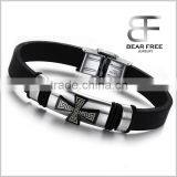 Charm Rubber Silicone Chain Gold Cross Wristband Bracelet for Mens With Stainless Steel Buckle Quality Choice thumbnail-2
