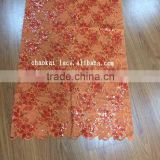 2015 hot orange lace100 polyester lace fabric/beaded sequined lace fabric
