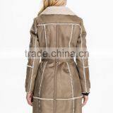 Women's Fashion Faux Shearling Splicing Trench Coat thumbnail-2
