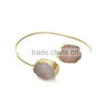 New Arrival Natural Double Druzy Bracelet Expandable Wire Gemstone Bangle Quartz Bracelet thumbnail-5