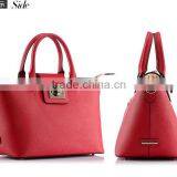 Red Lock Closure Ladies Bag Hard Leather Women Tote Made in China thumbnail-3