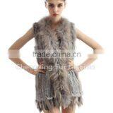 CX-G-B-20A New Hand Knitted Funny Fashion Women Gilet Rabbit Fur Costume thumbnail-1