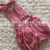 New Arrival Red Plaid Organic Cotton Seersucker Bubble Plain Romper Baby Clothes thumbnail-2