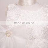 Modest Fashion Plain White Kids Fancy Girls With Bowknot Lace Dress thumbnail-4