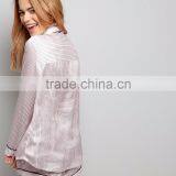 Pink Stripe Satin Shorts Pyjama Set With Pocket Front Design Women Pajama Adults Nightwear Made In China thumbnail-2