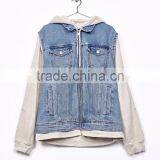 2017 Wholesale Plain Denim Jacket Mens With Contrast Hooded Sweatshirt thumbnail-4
