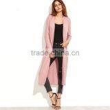 Pink Longline Duster Cotton Fabric Trench Coat Wide-waisted Casual Clothing Women thumbnail-1