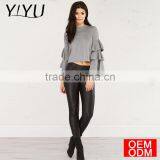 2017 Fashion Ruffles Sweater Women Casual Butterfly Sleeve Solid Gray Pullovers Preppy Cute Loose Winter Sweaters thumbnail-5