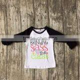 Baby Girls Three Quarter Icing Boutique Raglans White Black Top Shirts Pencil Ruler Crown Children Clothes Back to School Cotton thumbnail-3