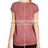 Ladie's Back Curved Hem Short Sleeve Front Print and Oil Wash T-shirt thumbnail-6