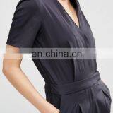 Fashion High Quality Short Sleeve V Neck Wrap Front Jumpsuit Uniform Women thumbnail-4
