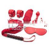 Sex Adult Bondage Toy Set 6pc Bondage love Kit Blindfold, Wrist restraints, Ball gag, Whip, Nipple clamps& Cotton Rope