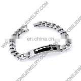 Black Leather Stainless Steel Bangle Cuff Bar Engraved thumbnail-4