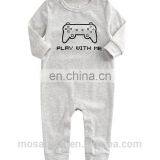 Ligh Grey Long Sleeves Soft Cotton Baby Rompers Plain Print " Play with me " for 0-24 Months Girls and Boys