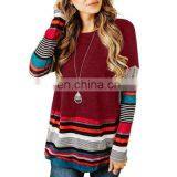 Europe and America Autumn and Winter Explosion Models Hot Long-sleeved Striped Round Neck T-shirt Sweater Large Size Women's Top thumbnail-3