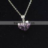 Wholesale Heart Shape New Arrival Double Colors White and Purple Crystal Clay Shamballa With Silver Chains Necklace thumbnail-1