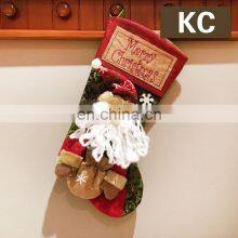 2021 Cute Christmas Stocking Leather Lint Plaid Plush Red Green Personalized Santa Snowman Patterns Christmas Stockings thumbnail-3