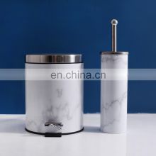 Marble design pedal trash can with toilet brush holder