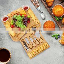 Bamboo Wooden Charcuterie Cheese Board Knife Set Platter With Slide-Out Drawers thumbnail-2