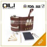 6oz Stainless Steel Hip Flask Leather Golf Gift Set