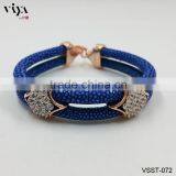 Vivid Orange Stingray Leather Bracelet Exotic Leather Men Jewelry Double Sting Ray Leather Bracelet thumbnail-2