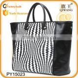 New Design Black and White Woven Genuine Leather Lady Bags QIWANG Brand Quality Choice