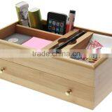 Desk Stationery Box, Desktop Supplies Organiser With Drawer Made of Natural Bamboo Storage