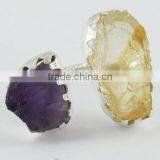 Rough Stone !! Ctrine & Amethyst !! Silver Gold Plated Ring, Handmade Silver Jewelry, Silver Jewelry thumbnail-2