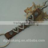 Love Heart Rivet Bonded Leather Band and Ring Keychain