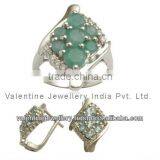 Sterling Silver Jewelry Set, Emerald Ring and Earring Set, Costume Jewellery Set thumbnail-1