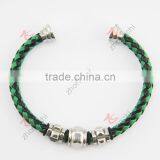 Stainless Steel Magnet Clasp With Green Leather Braided Cuff Bangle thumbnail-5