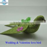 Vintage green hanging decor paper love birds w/ glitter & flower diamond wedding accessory