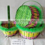 Easter/Spring Bamboo Basket Lined With Colorful Feather thumbnail-2