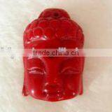 Wholesale 20-30mm Red Laughing Buddha Head Shape Natural Coral Pendant thumbnail-1