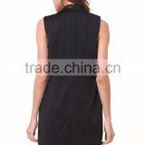 Women's Black Lapel Sleeveless Pockets Blazer thumbnail-3