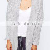 Women Plus-Size Loose Open Front Stitch & Pieces Cocoon Bat Sleeve Plain Stitch Knitwear Cardigan Gray Sweater thumbnail-4