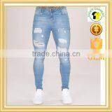 Hot Sale Jeans 2017 Mens Light Blue Skinny Distressed Denim Jeans thumbnail-1