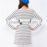 For Women This White Collar and Body Text Printed Chiffon Stitching Knitted Stripes Long-sleeved Dress thumbnail-2