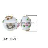 Lampwork Glass European Style Large Hole Beads Round White Pink Flower Golden " S " With 304 Stainless Steel Silver Tone Core thumbnail-2