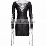 Punk Rave Gothic Fetish Black Slim Synthetic Leather Dress With Deep V-cuts Q-312 thumbnail-1