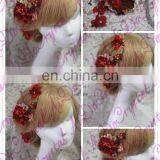 Aidocrystal Red Wedding Hairpiece Hair Flower Bridal Hair Clip Handmade Rhinestone Headpiece Hair Accessories thumbnail-2