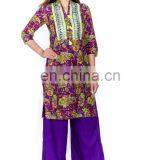 100% Cotton Printed Short Mandarin Collar 3/4 Sleeve Woman Kurtis thumbnail-1
