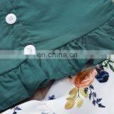 2019 New Summer Girls Green Buttons Tops & Floral Full Print Dress Skirt 2pc Set thumbnail-6