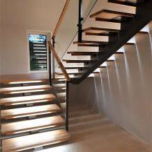 Solid Wooden Straight Stair Mono Stringer Stair With LED Lights
