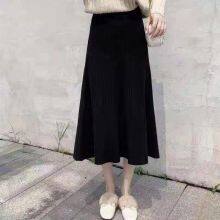 Knitted Skirt Women's Autumn Winter 2021 New High Waist Black Spring and Autumn Long Skirt A-shaped Pleated Skirt thumbnail-1