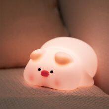 EGOGO Kawaii Christmas Pig Mini Night Light Portable Food Grade Silicone Smart Animal Touch Lamp for Children and Toddlers thumbnail-1