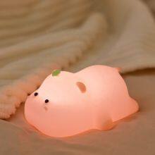 EGOGO New Nursery Silicone Squishy Lamp Night Light Hippo Nightlight Baby Kids Children Small Animal LED Night Light thumbnail-6