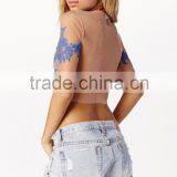 Designer Western Tops Images 2015 Wholesale Sheer Lace Net Crop Tops for Women thumbnail-4