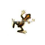 Wholesale 4*4cm Gold Colored Green Enamel Frog Brooch